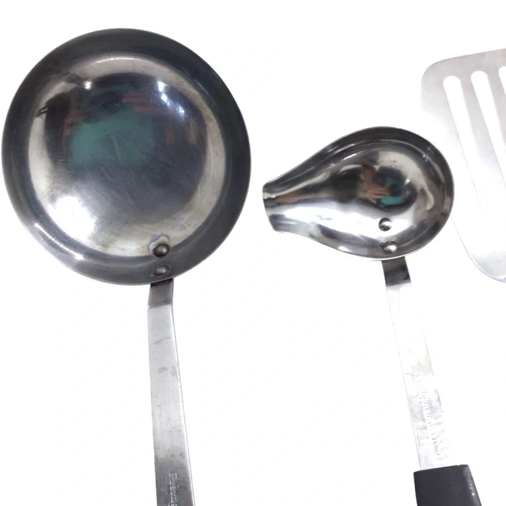 Vintage Prestige Rostfrei Inox 4pc Utensil Set Ladles Spatula Fork Wood Look